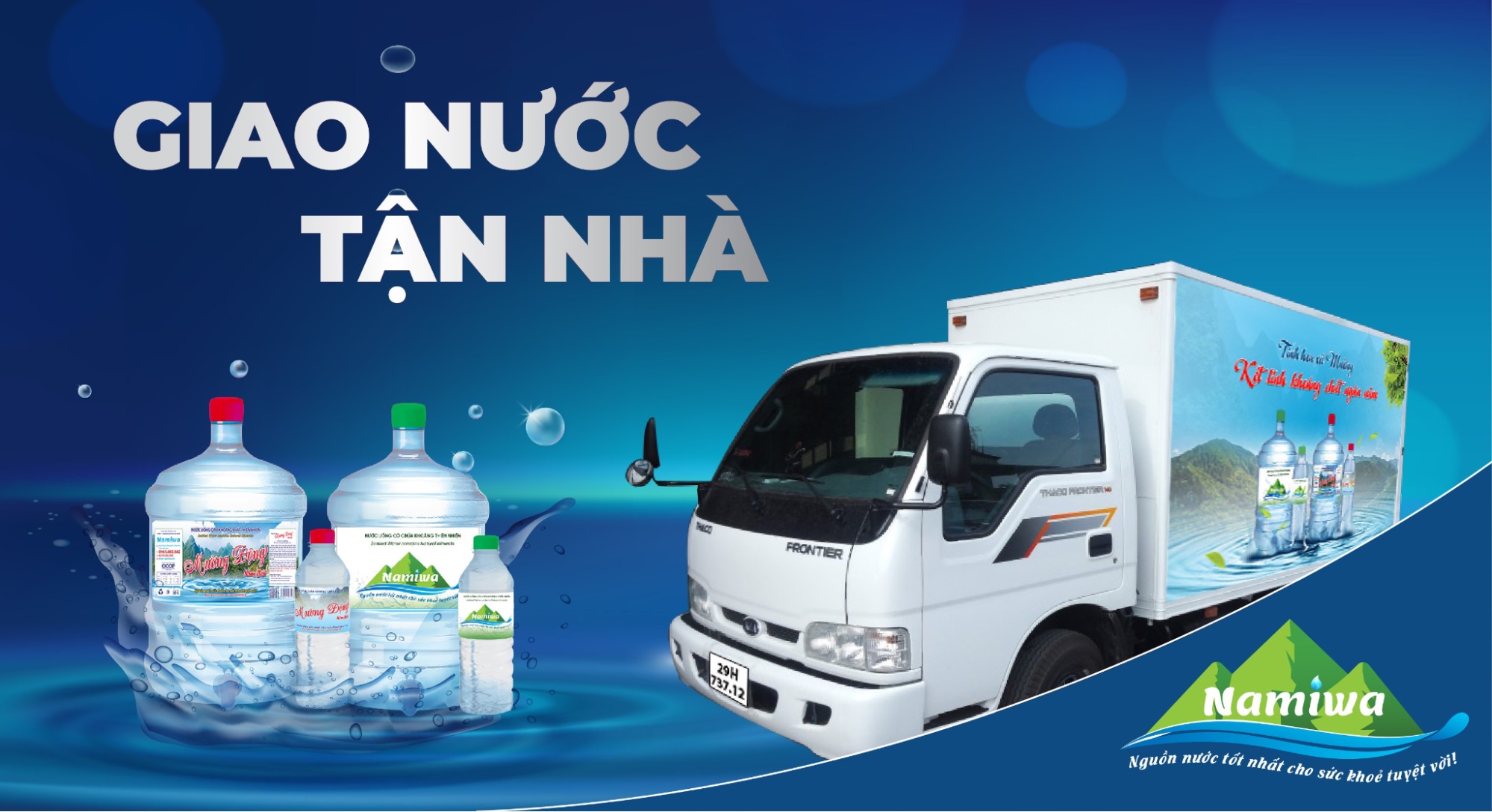 Namiwa sản xuất và cung cấp nước đóng chai, nước đóng bình và giao nước tận nhà để thuận tiện cho khách hàng